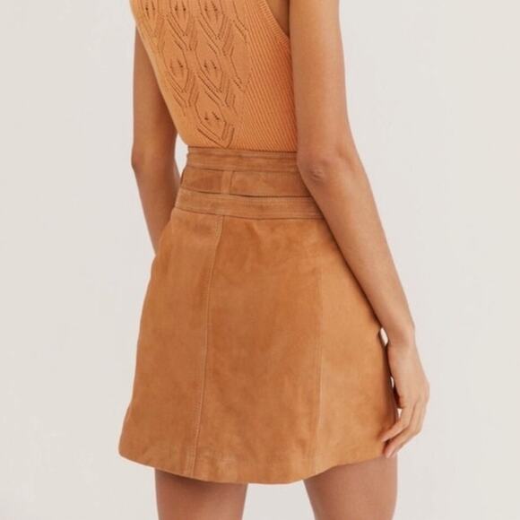 Free People Sand Livin for Love Goat Suede Leather Mini Skirt Sz 4 NWT - Picture 12 of 14